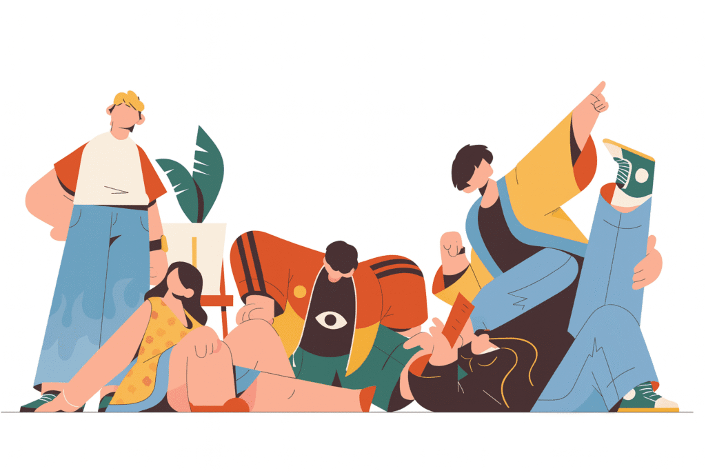 A conceptual illustration representing the core values of community, focus, and productivity at The Study Room.