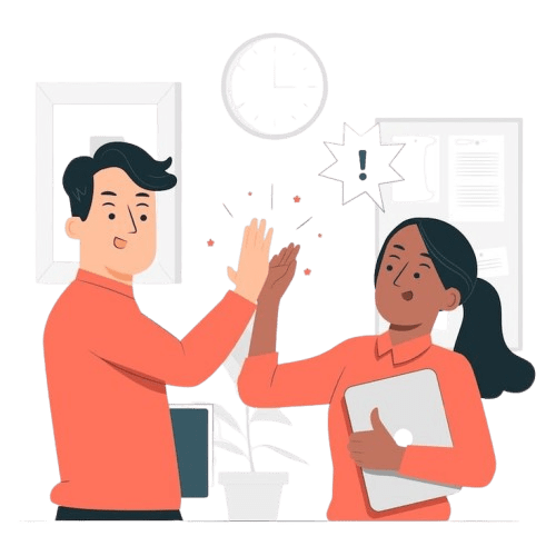 Illustration of a supportive high five, inviting new students to join the collaborative community at The Study Room.